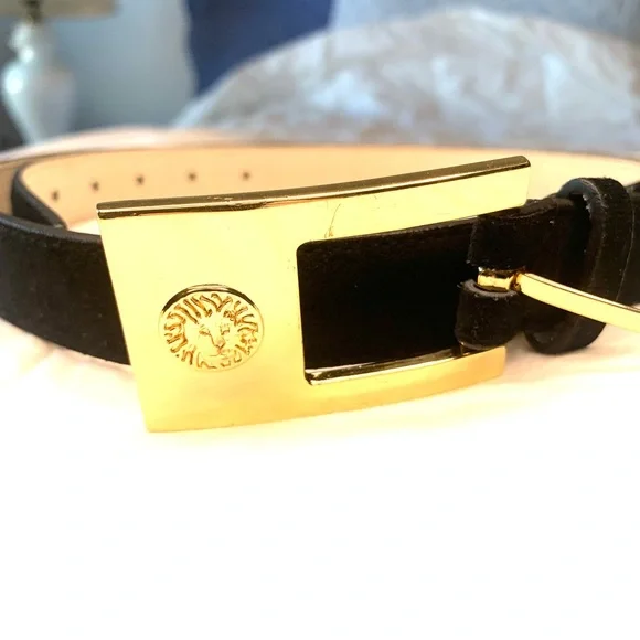 AK Anne Klein suede Leather black belt with gold colour buckle XL - Picture 2 of 9